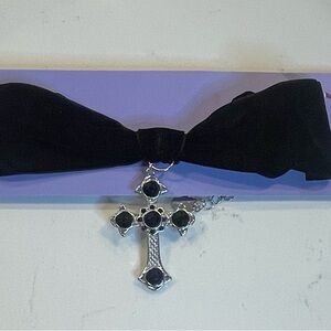 Claire's Black and Silver Cross Necklace